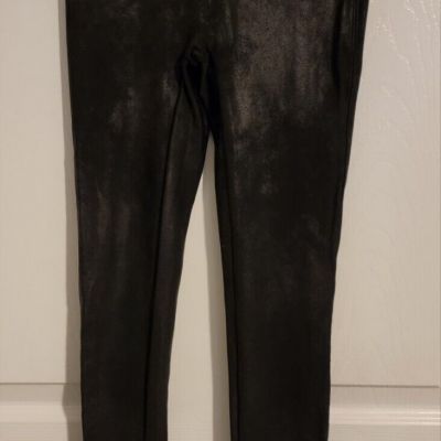 Spanx Leggings Faux Leather Black Metallic Ankle Stretch Womens Size Small